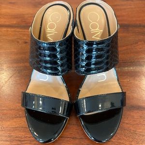 Calvin Klein Lorinda Snakeskin Embossed Sandals